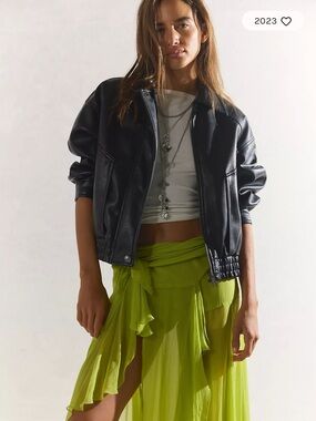 Free People We The Free Farley Vegan Leather Bomber Jacket Black Size Large